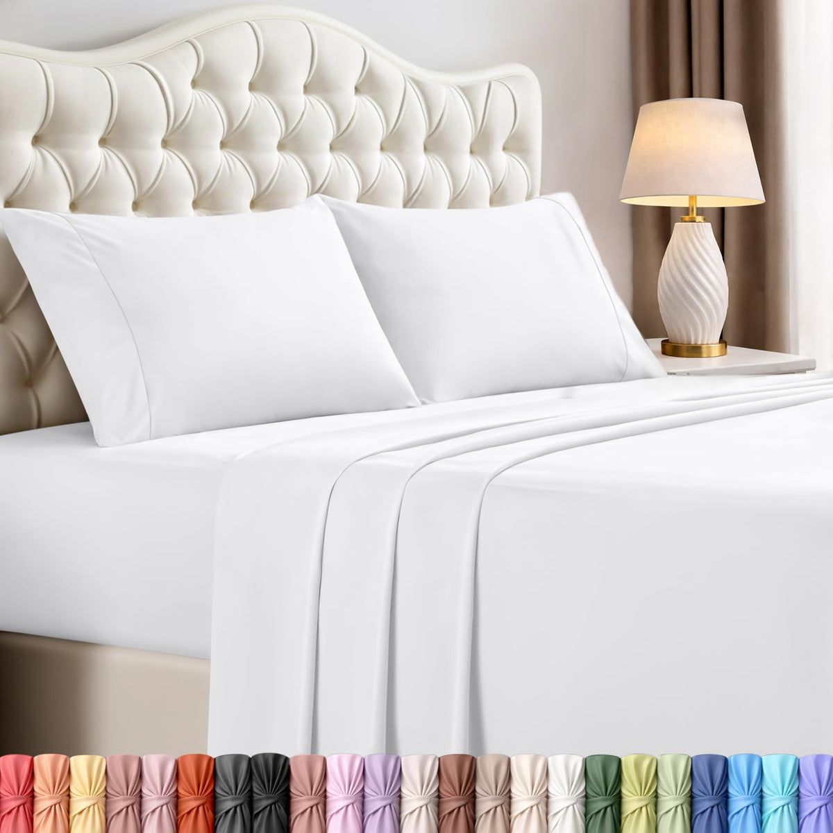 Queen Sheets Set, 4 Pieces 16" Deep Pocket Hotel Luxury Bed Sheets, Brown