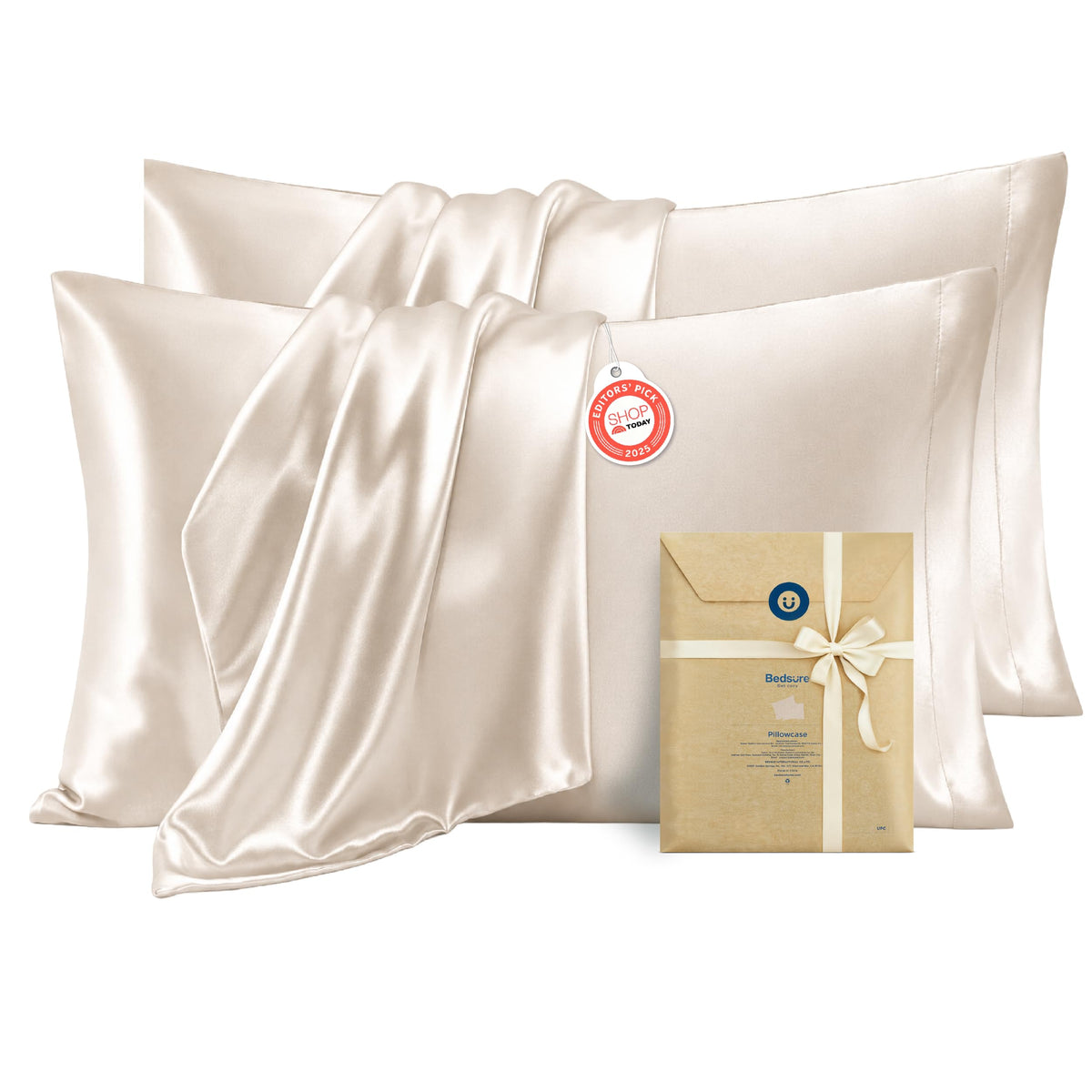 Bedsure Satin Pillowcases Queen Set of 2, Similar to Silk Pillow Cases Grey