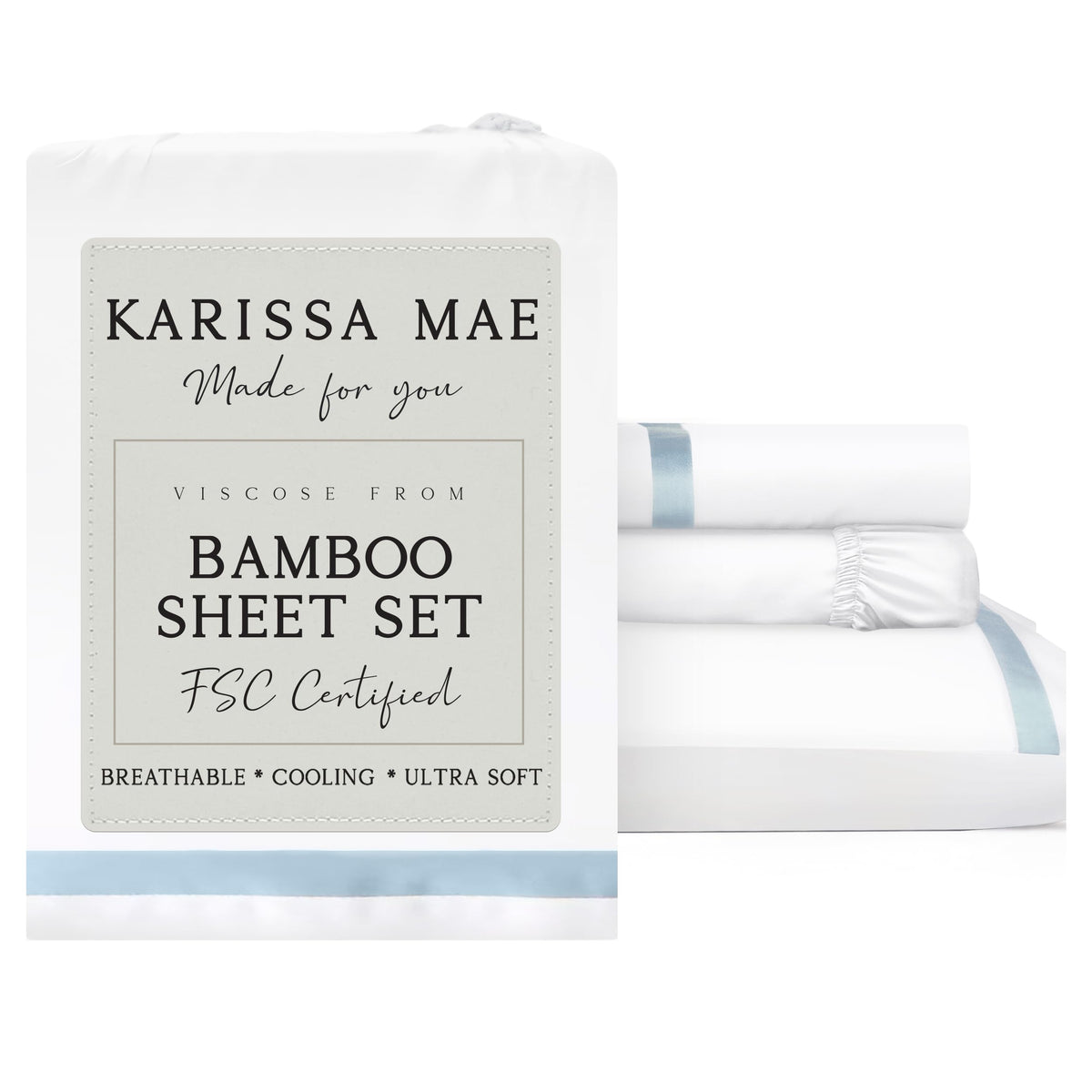 KARISSA MAE 7 Piece Luxury Bamboo Viscose Split King Sheets, FSC Certified