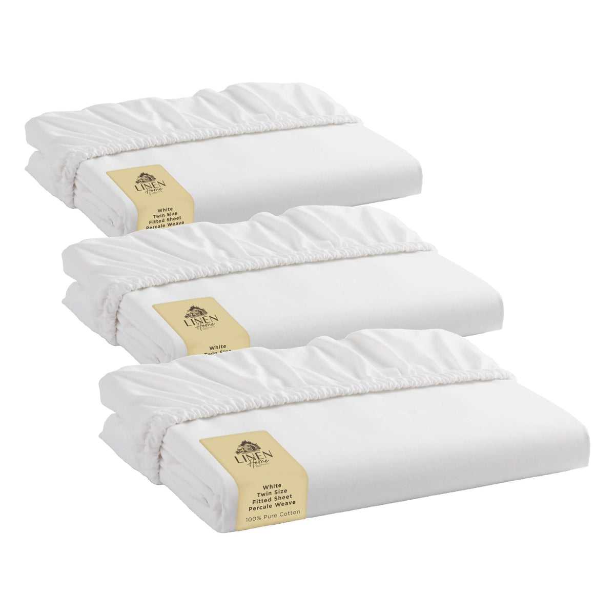 Linen Home Queen Size Fitted Sheet only 100% Cotton Percale, White