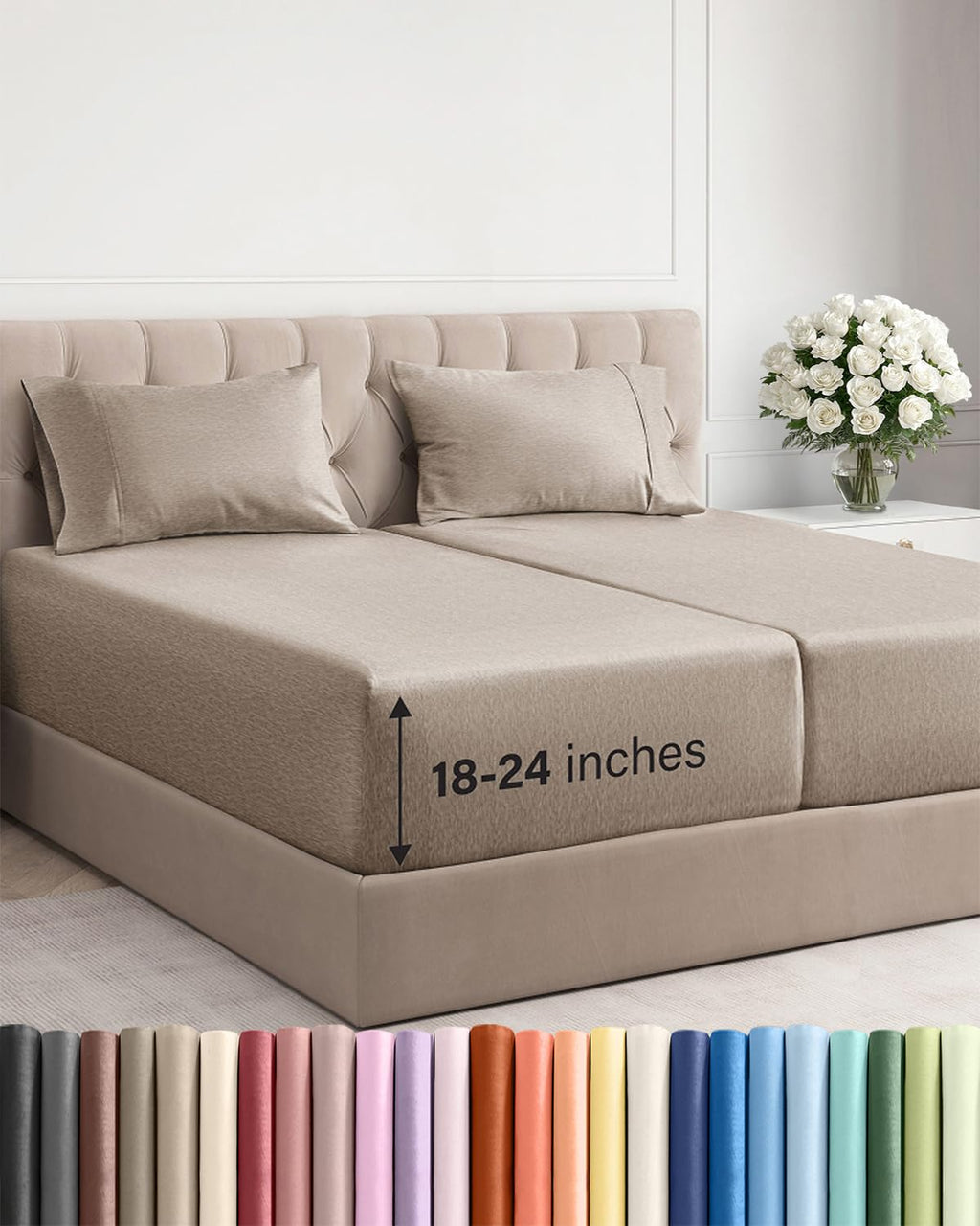Extra Deep Queen Sheet Set - 4 Piece Breathable Cooling Sheets - Dark Grey