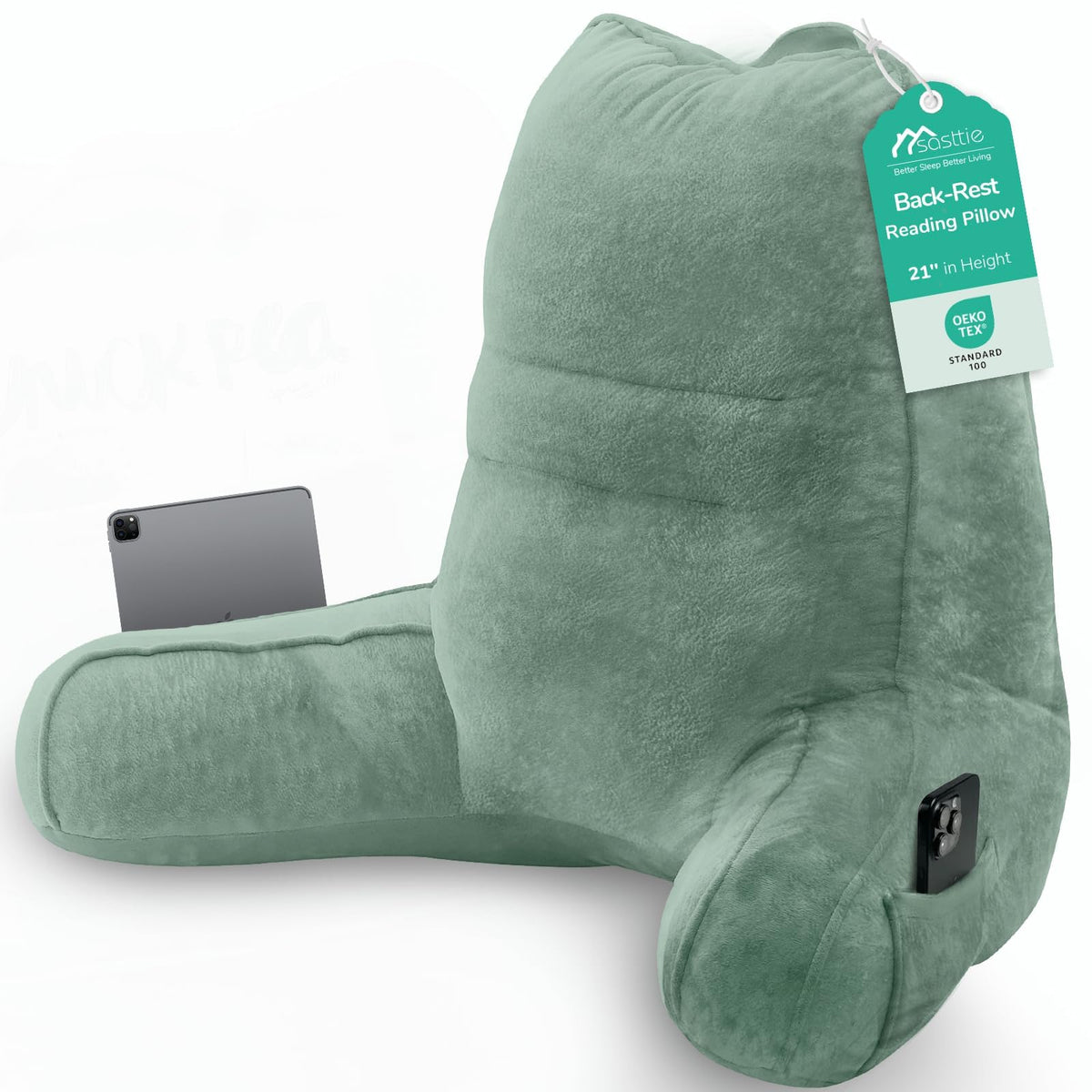 Sasttie Reading Pillow for Bed, Back Pillow for Sitting Up, Dark Grey