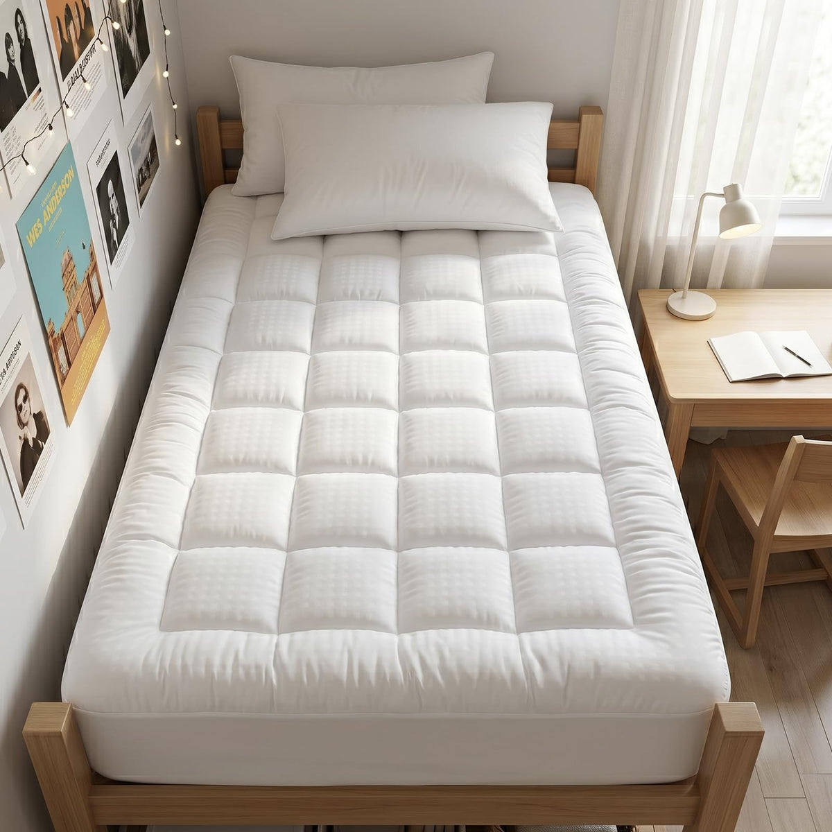 EASELAND Queen Size Mattress Pad Cotton Pillow Top Mattress Topper White