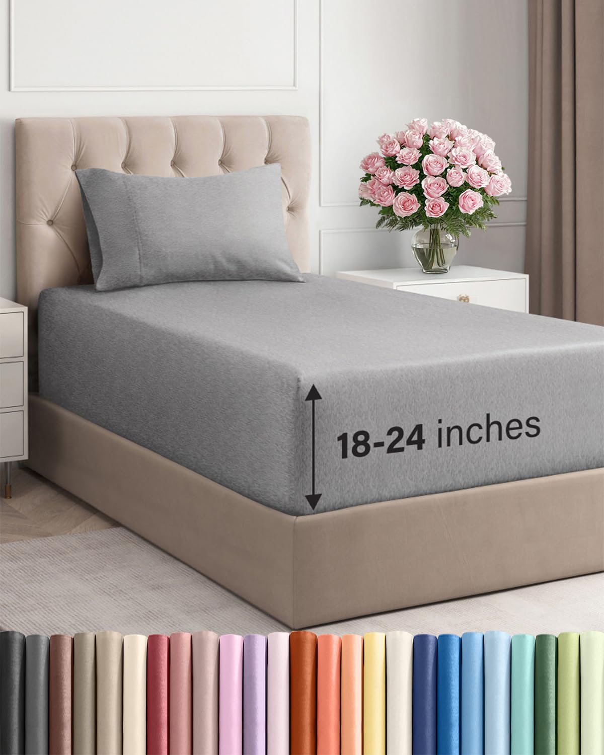 Extra Deep Queen Sheet Set - 4 Piece Breathable Cooling Sheets - Dark Grey