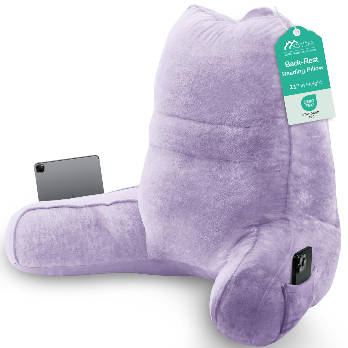 Sasttie Reading Pillow for Bed, Back Pillow for Sitting Up, Dark Grey