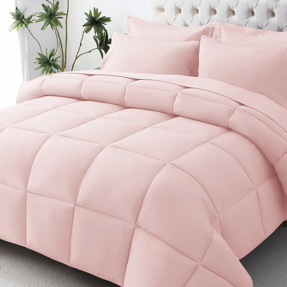 JOLLYVOGUE Queen Comforter Set, Ultra-Soft Bed in a Bag Queen Size 7 Pieces, Oeko-TEX Certified Bedding Set with Down Alternative Comforter, Sheets, Pillowcases & Shams, Black