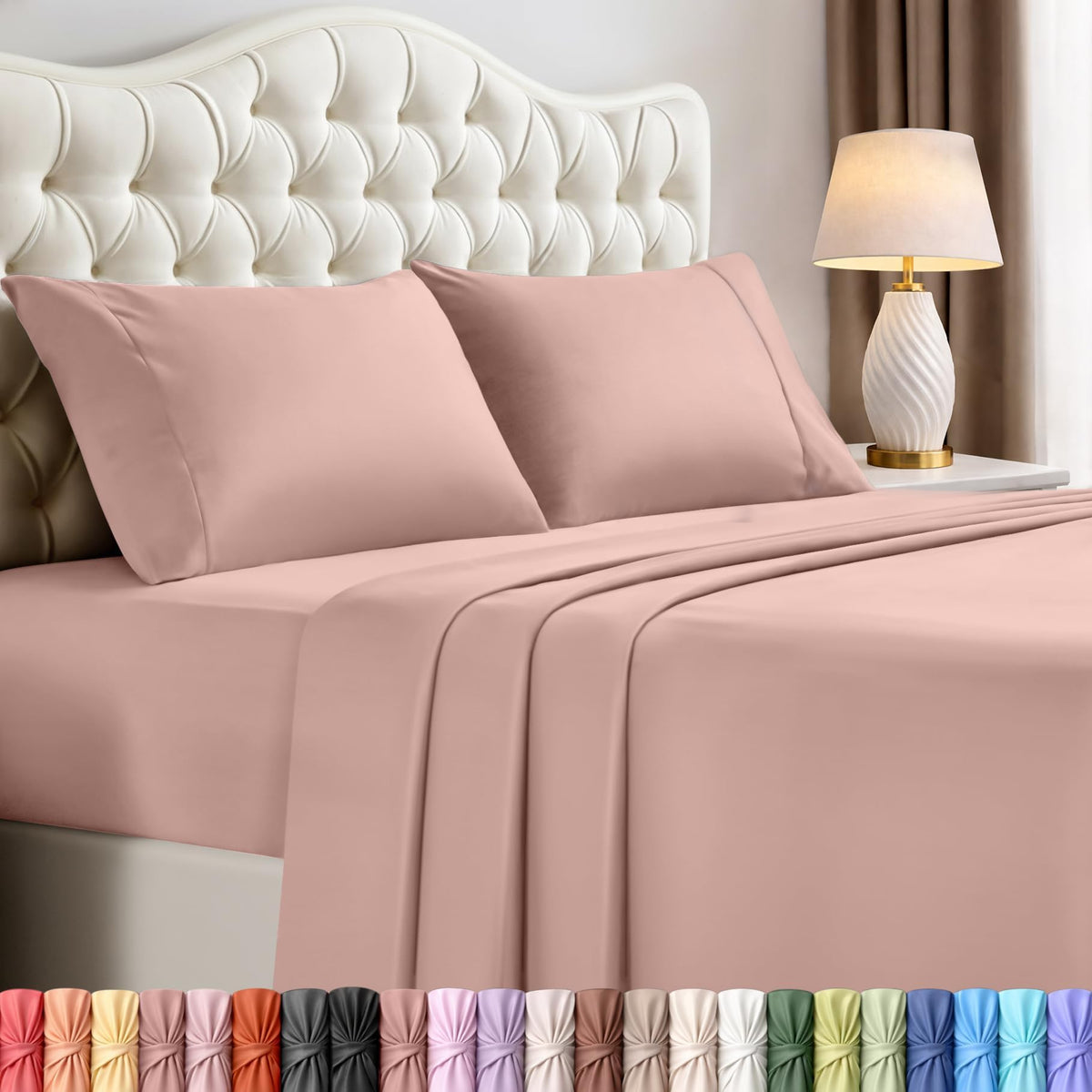 Queen Sheets Set, 4 Pieces 16" Deep Pocket Hotel Luxury Bed Sheets, Brown
