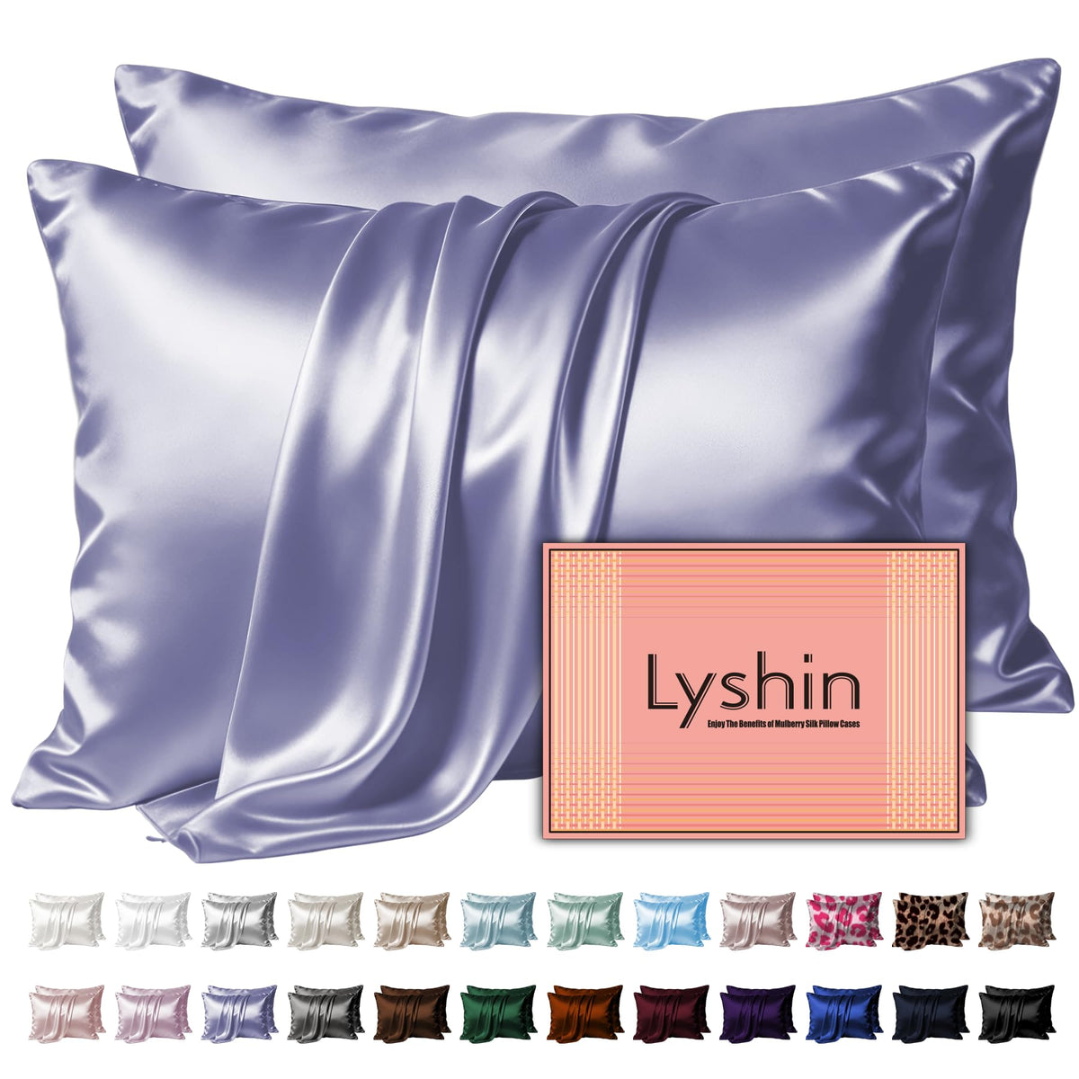 LYSHIN Silk Pillow Cases 2 Pack Standard Size with Zipper, Champagne