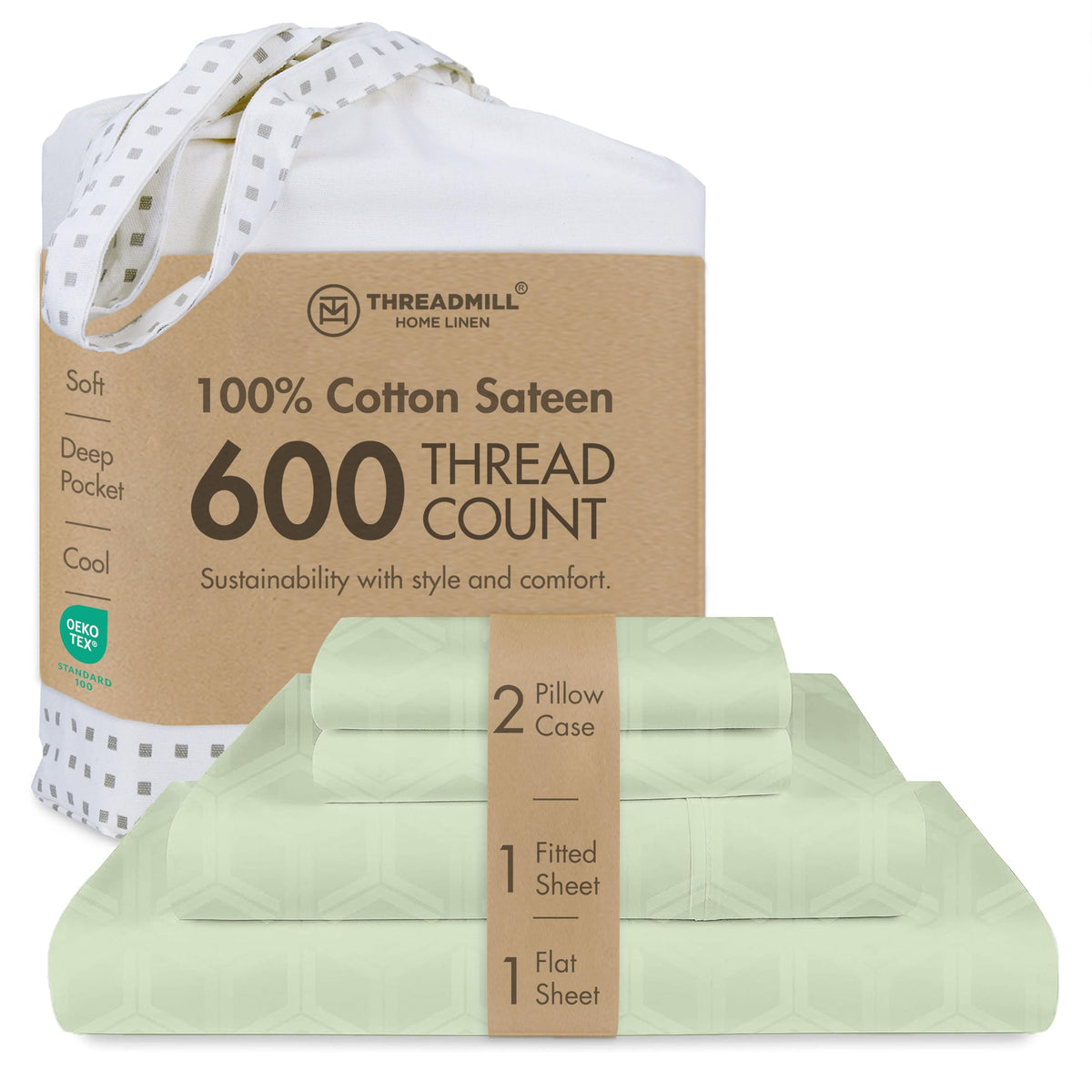 Threadmill 600 Thread Count Cotton Queen Sheet Set, Sateen, Dark Grey