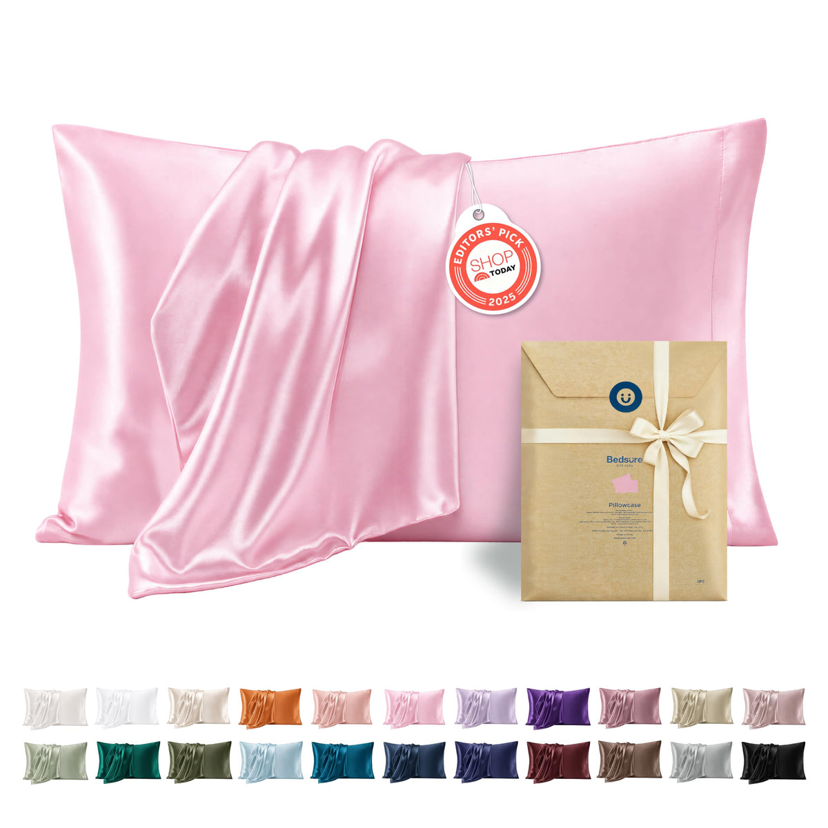 Bedsure Satin Pillowcases Queen Set of 2, Similar to Silk Pillow Cases Grey