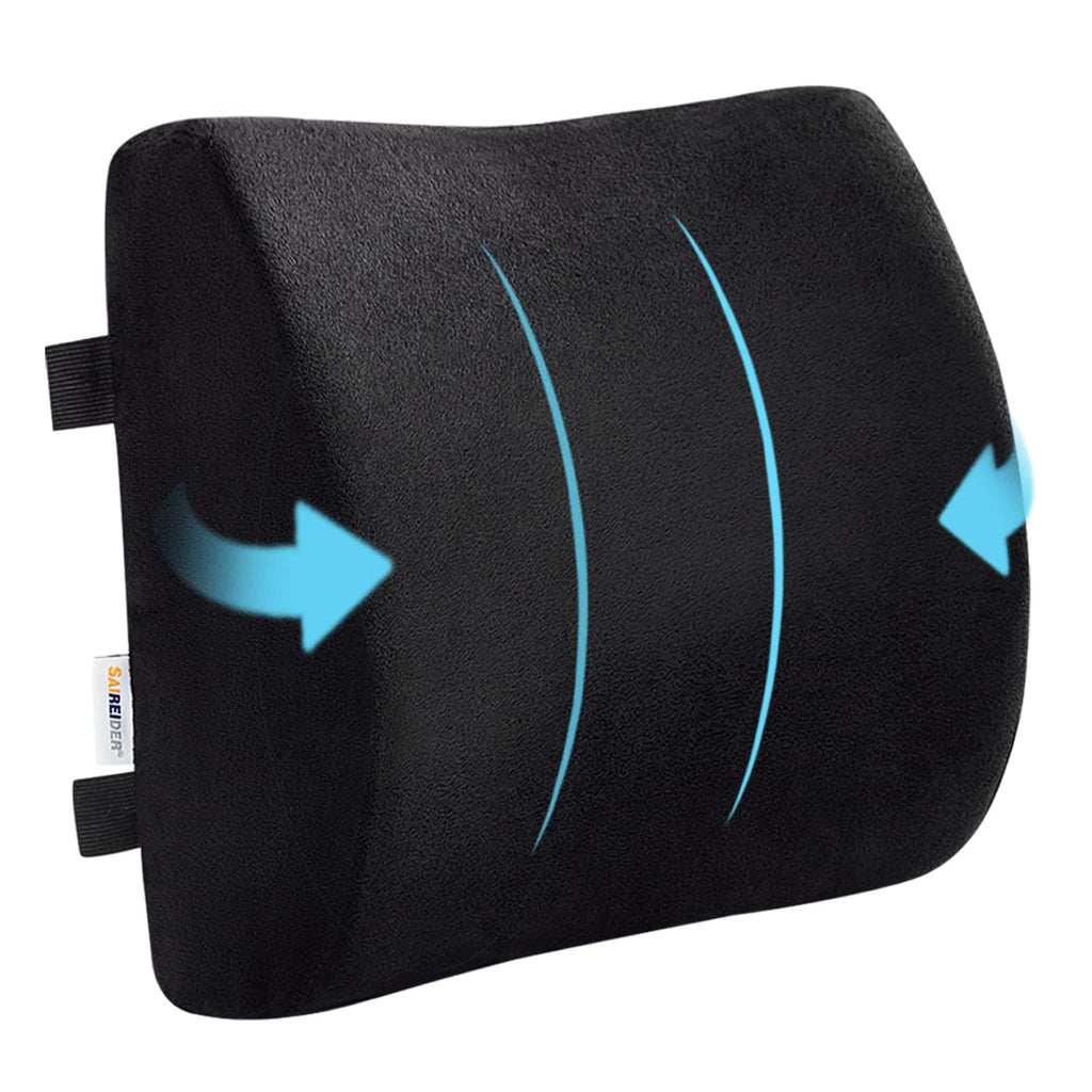 SAIREIDER Seat Cushion and Lumbar Support Pillow for Office Chair, Memory Foam Car Seat Cushions Back Support Pillows, Help Relieve Pain of Back, Lumbar, Tailbone and Sciatic Nerve（Black）