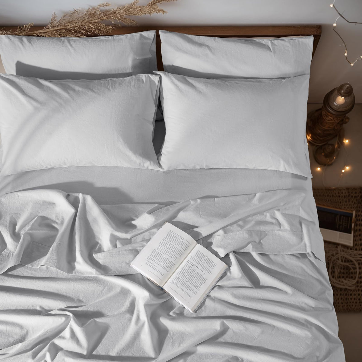 LBRO2M 100% French Pure Linen Sheet Set 4Pcs, 16" Deep Pocket Queen Size