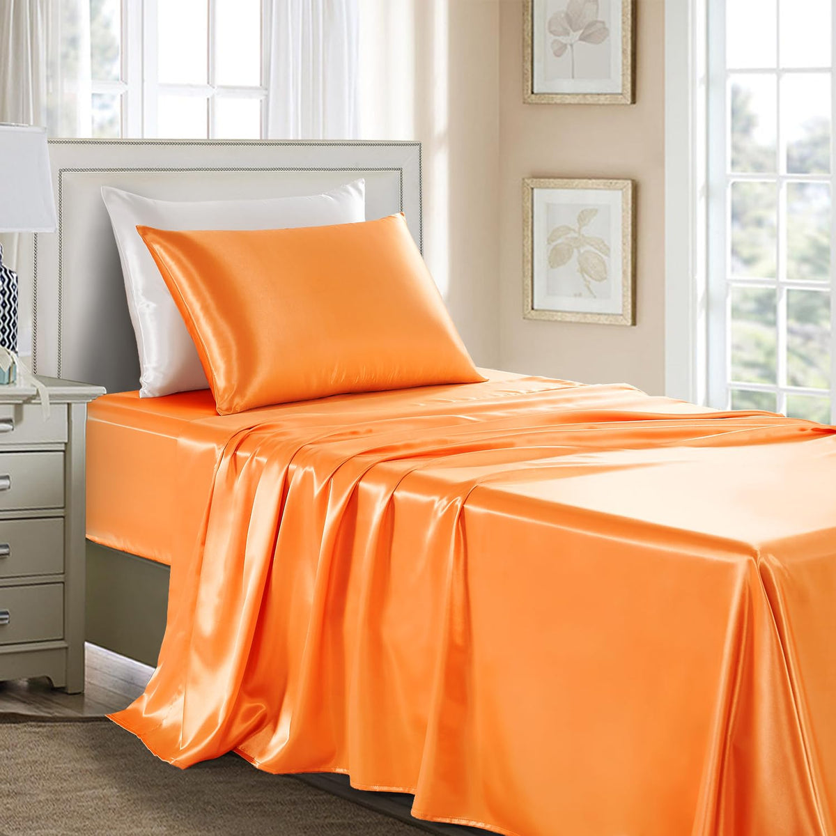 Satin Sheets Full Size - 4 Pieces Luxury Silky Soft Bed Sheets, Wrinkle-Free Black Satin Silk Sheet Set with 1 Deep Pocket Fitted Sheet, 1 Flat Sheet, 2 Pillow Cases