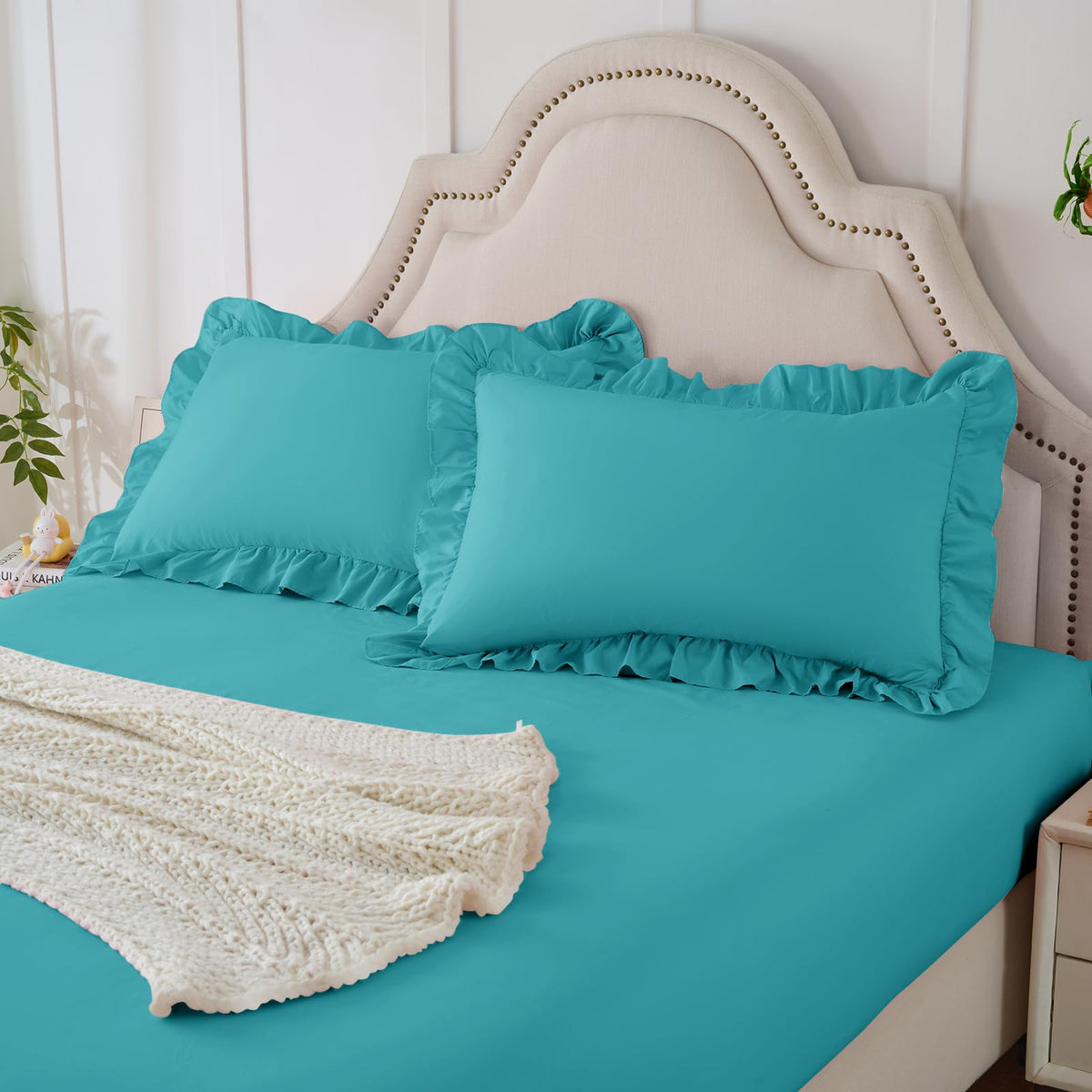 Homiest 3-Piece Ruffle Pillow Case & Fitted Sheet Set, White Full