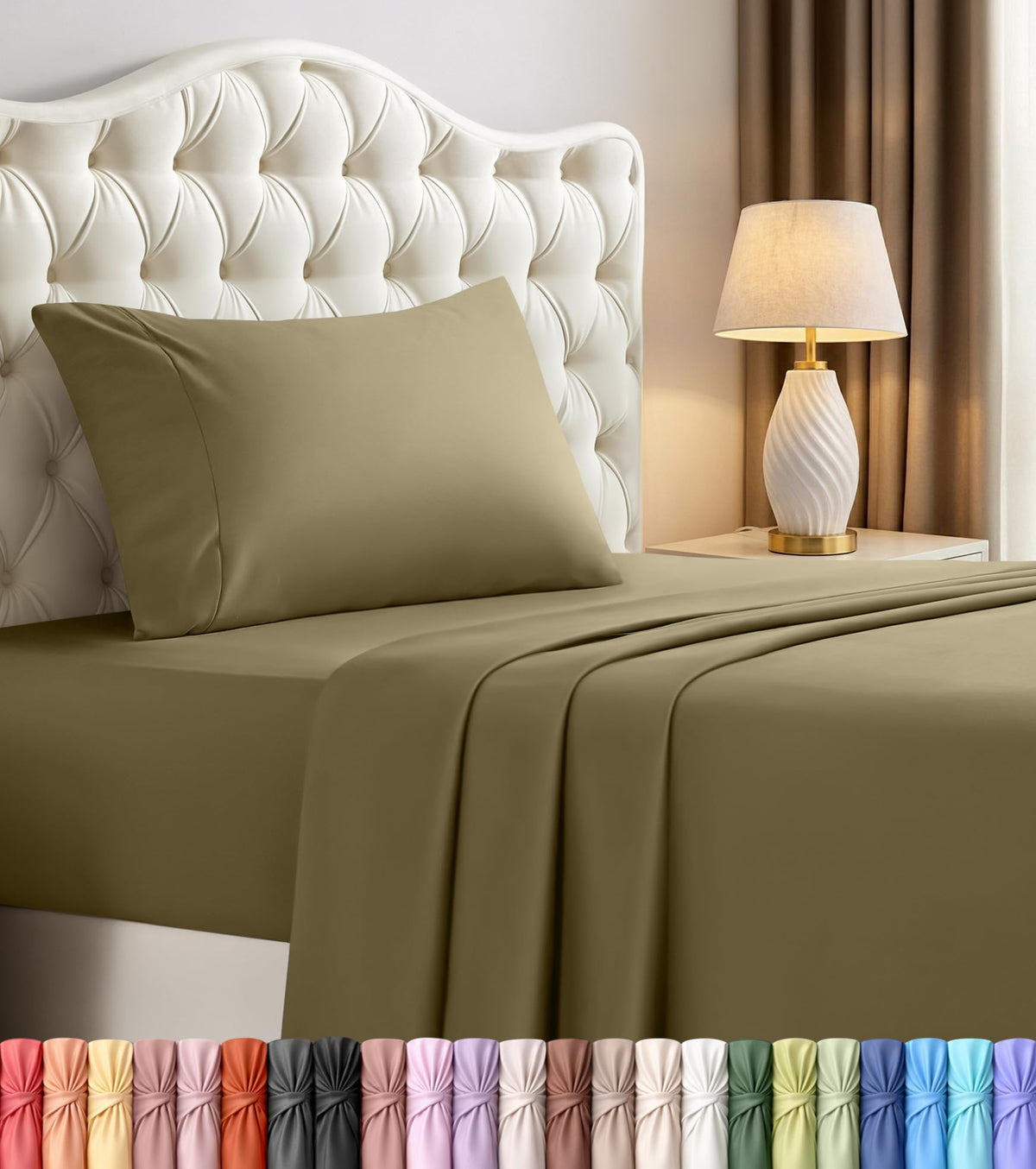 Queen Sheets Set, 4 Pieces 16" Deep Pocket Hotel Luxury Bed Sheets, Brown