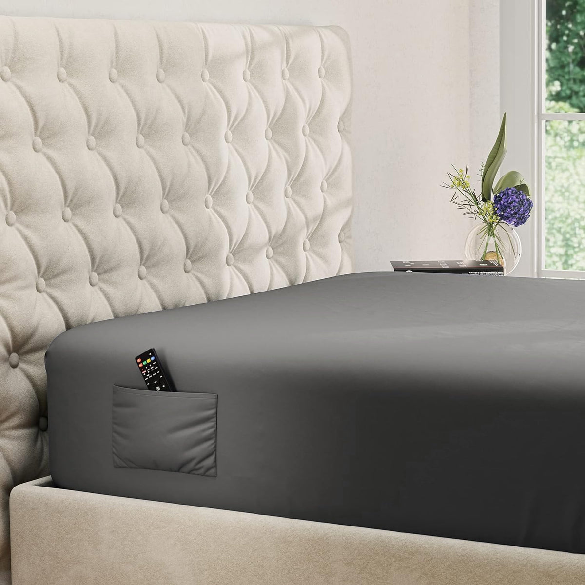 DREAMCARE King Fitted Sheet Only - Extra Deep Pocket Fitted Sheet - Fits up to 21 inch Mattress - Deep Pocket King Sheets - Hotel Luxury - Oeko-Tex Certified Sheets - (Grey)