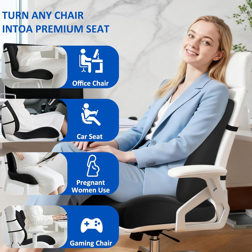 Lumbar Support Pillow for Office Chair,Seat Cushion with Back Support,Office Chair Cushion for Tailbone Pain,Sciatica and Hemorrhoid Relief (Black)