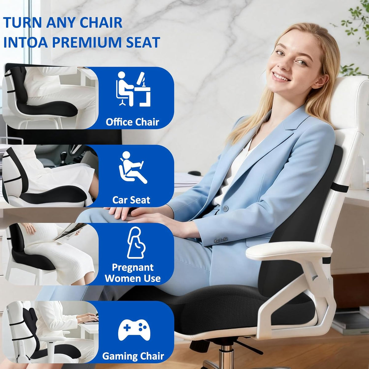 Lumbar Support Pillow for Office Chair,Seat Cushion with Back Support,Office Chair Cushion for Tailbone Pain,Sciatica and Hemorrhoid Relief (Black)