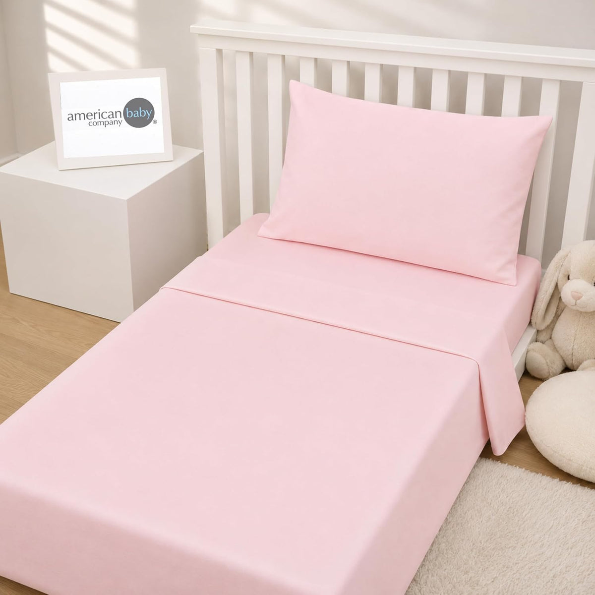 American Baby Company 28" x 52" 100% Natural Cotton Jersey Knit Toddler/Crib Sheet Set – 3-Piece Soft & Breathable Crib/Toddler Bedding Set, Pink, for Girls and Boys
