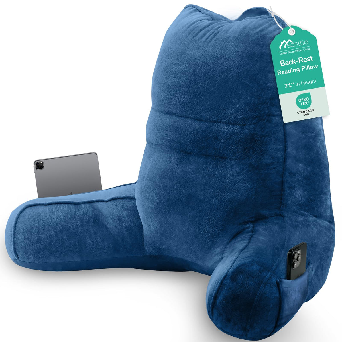 Sasttie Reading Pillow for Bed, Back Pillow for Sitting Up, Dark Grey