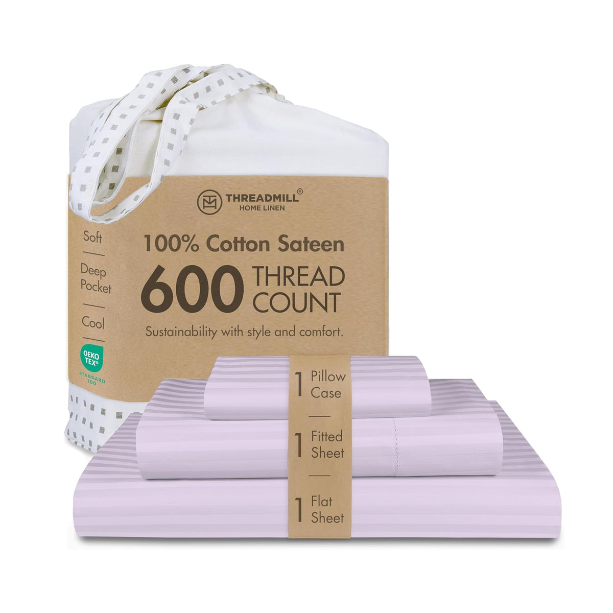 Threadmill 600 Thread Count Cotton Queen Sheet Set, Sateen, Dark Grey