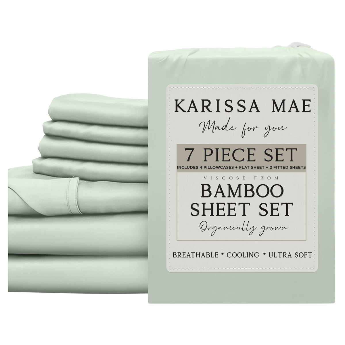 KARISSA MAE 7 Piece Luxury Bamboo Viscose Split King Sheets, FSC Certified