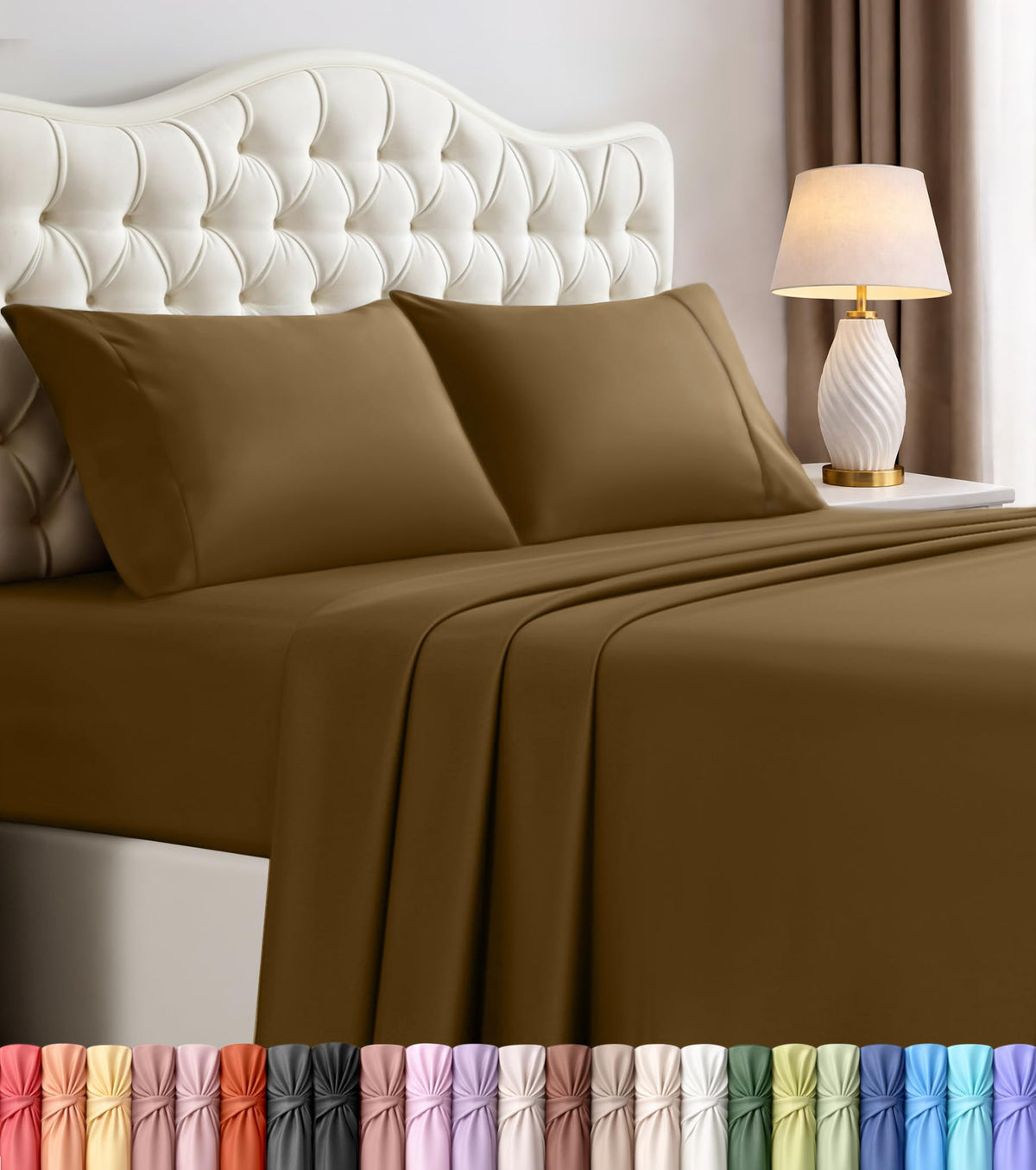 Queen Sheets Set, 4 Pieces 16" Deep Pocket Hotel Luxury Bed Sheets, Black