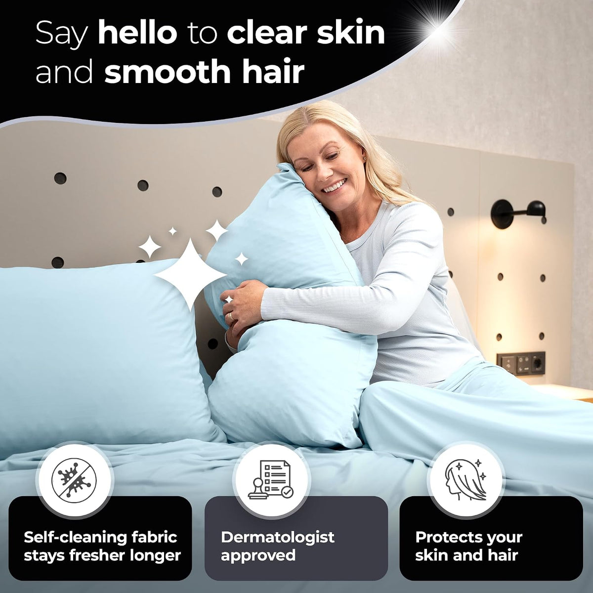 Silvery Silver Infused Ice Blue Bed Sheets Set - Award-Winning Self-Cooling Fabric with Self-Cleaning Silvery Technology that Stays Fresh 3X Longer for Hygienic Sleep