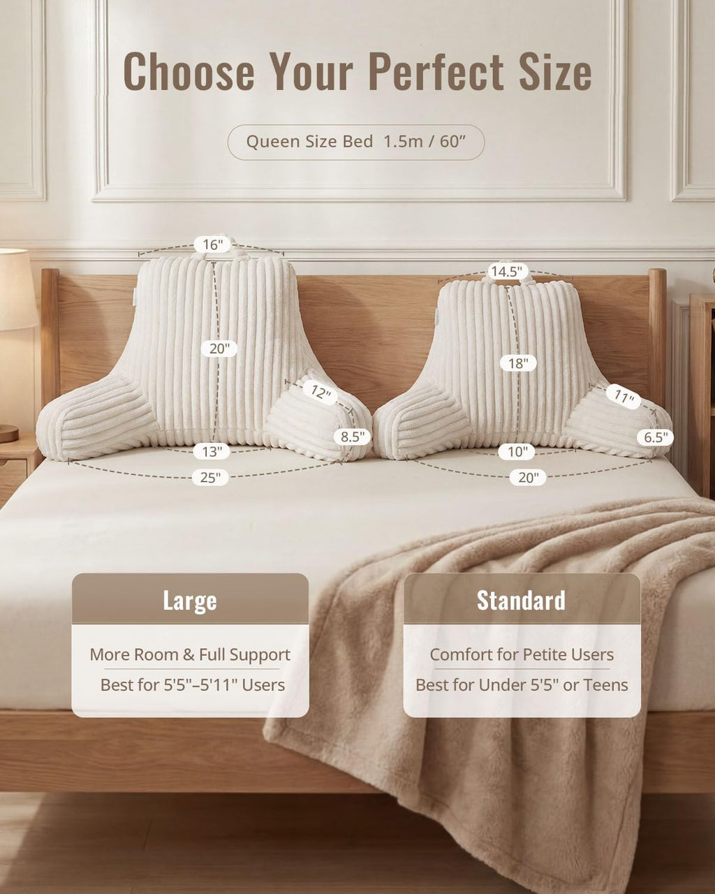 Blissful Diary Reading Pillow for Bed, Backrest Pillow, Cream White