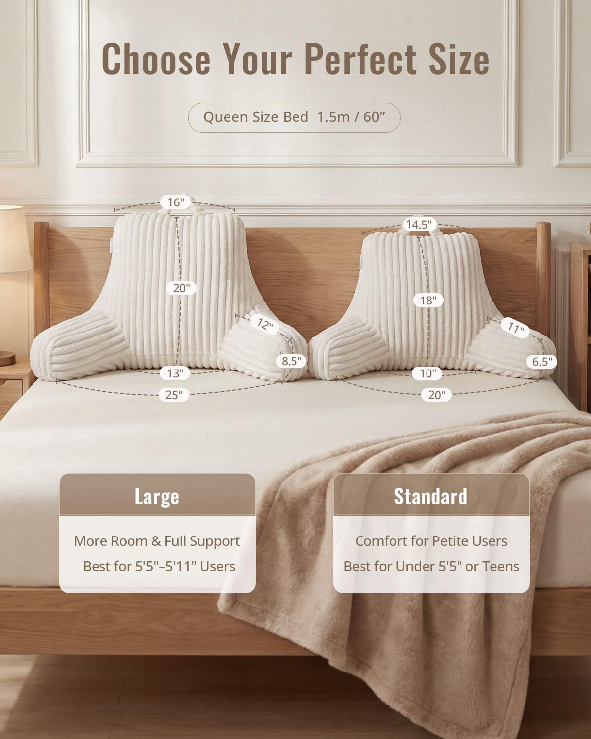 Blissful Diary Reading Pillow for Bed, Backrest Pillow, Cream White