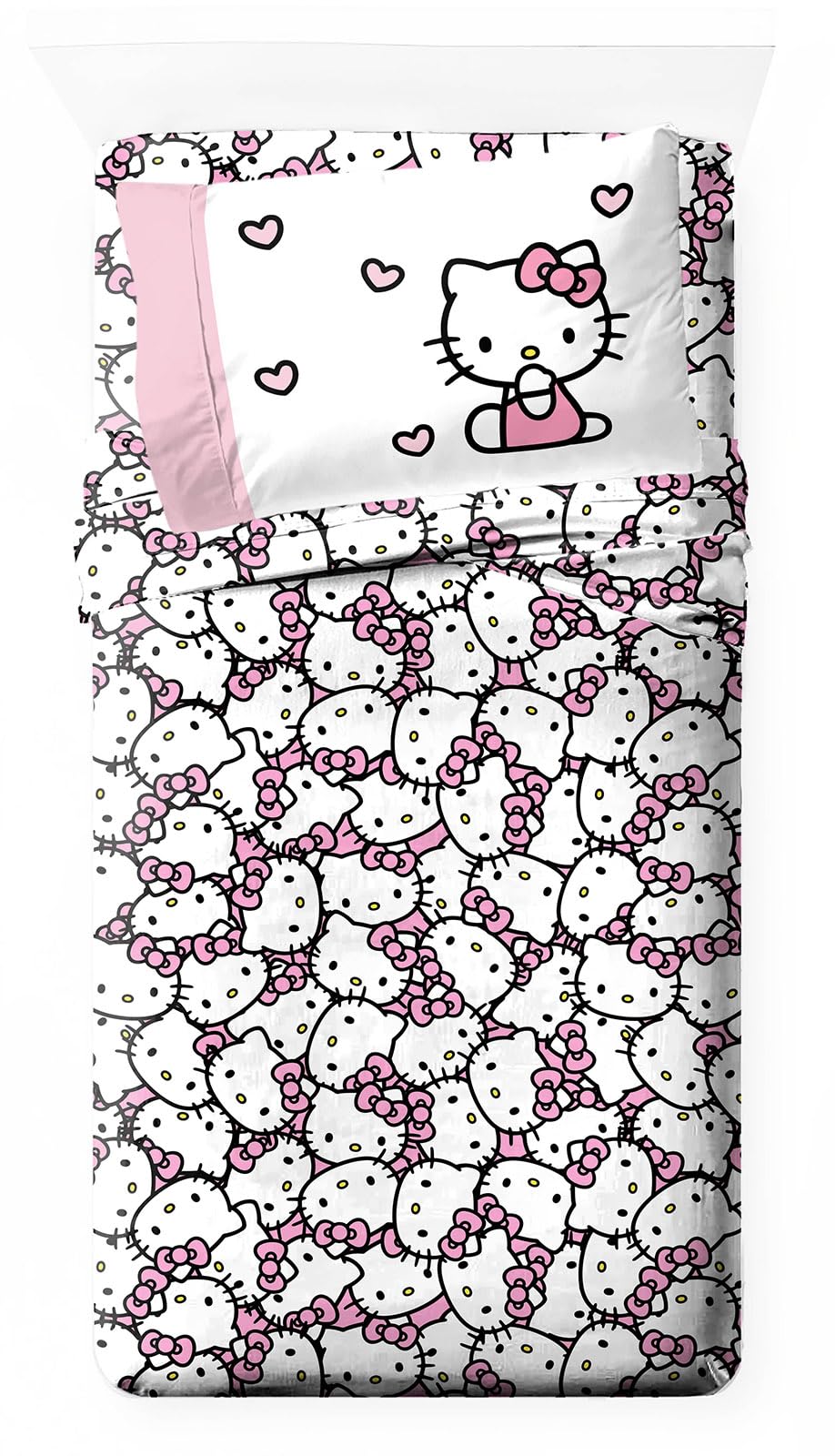 Jay Franco Sheet Set with Fitted, Flat Sheets & Pillow Cover - Ultra-Soft Bedding with Pillowcase for Room Decor, Multi - Hello Kitty, 3 Piece Twin