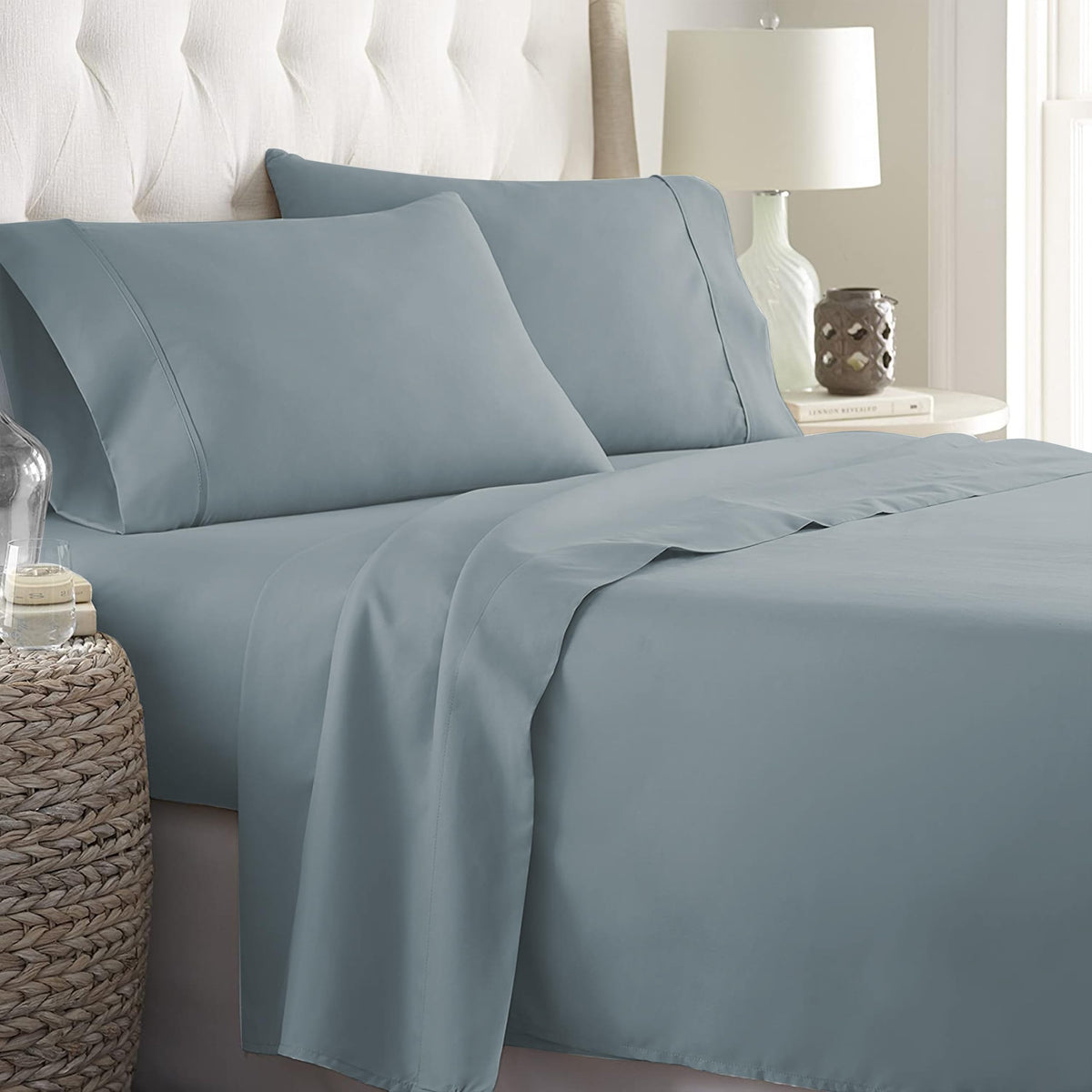 Danjor Linens Bed Sheet Set Queen Size for Hot Sleepers, Hotel Premium Sheets with 4 Pillowcases, Lightweight Brushed Microfiber Deep Pockets, Breathable Cooling 6 Piece Bedding Sets, White