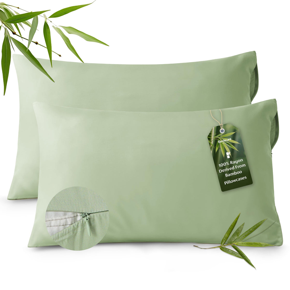 Bedsure Zipper Pillow Cases Queen Size from Rayon Derived from Bamboo