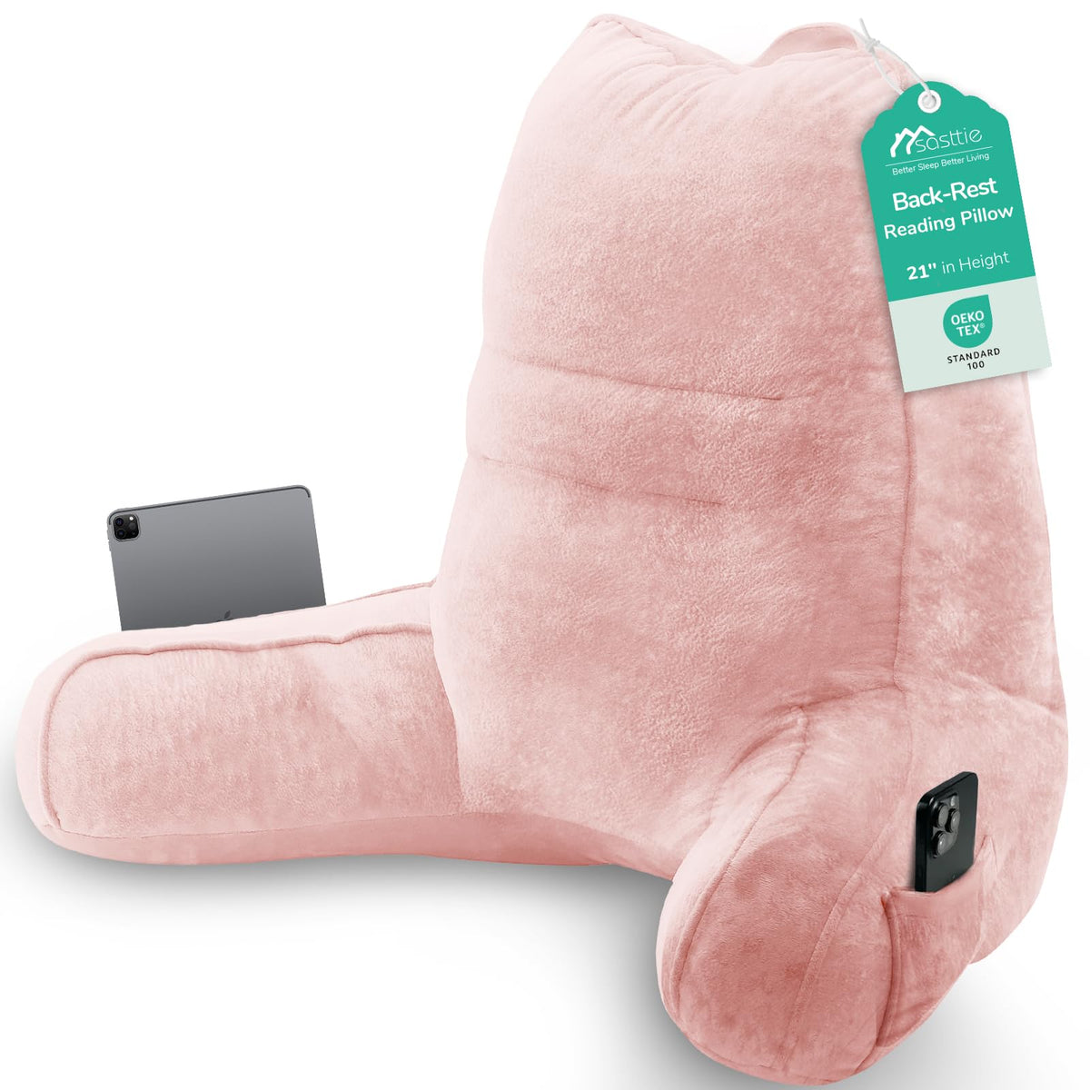 Sasttie Reading Pillow for Bed, Back Pillow for Sitting Up, Dark Grey