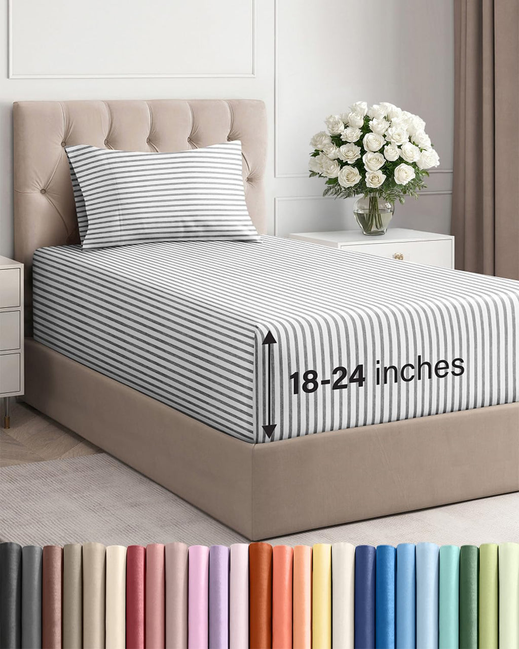 Extra Deep Queen Sheet Set - 4 Piece Breathable Cooling Sheets - Dark Grey