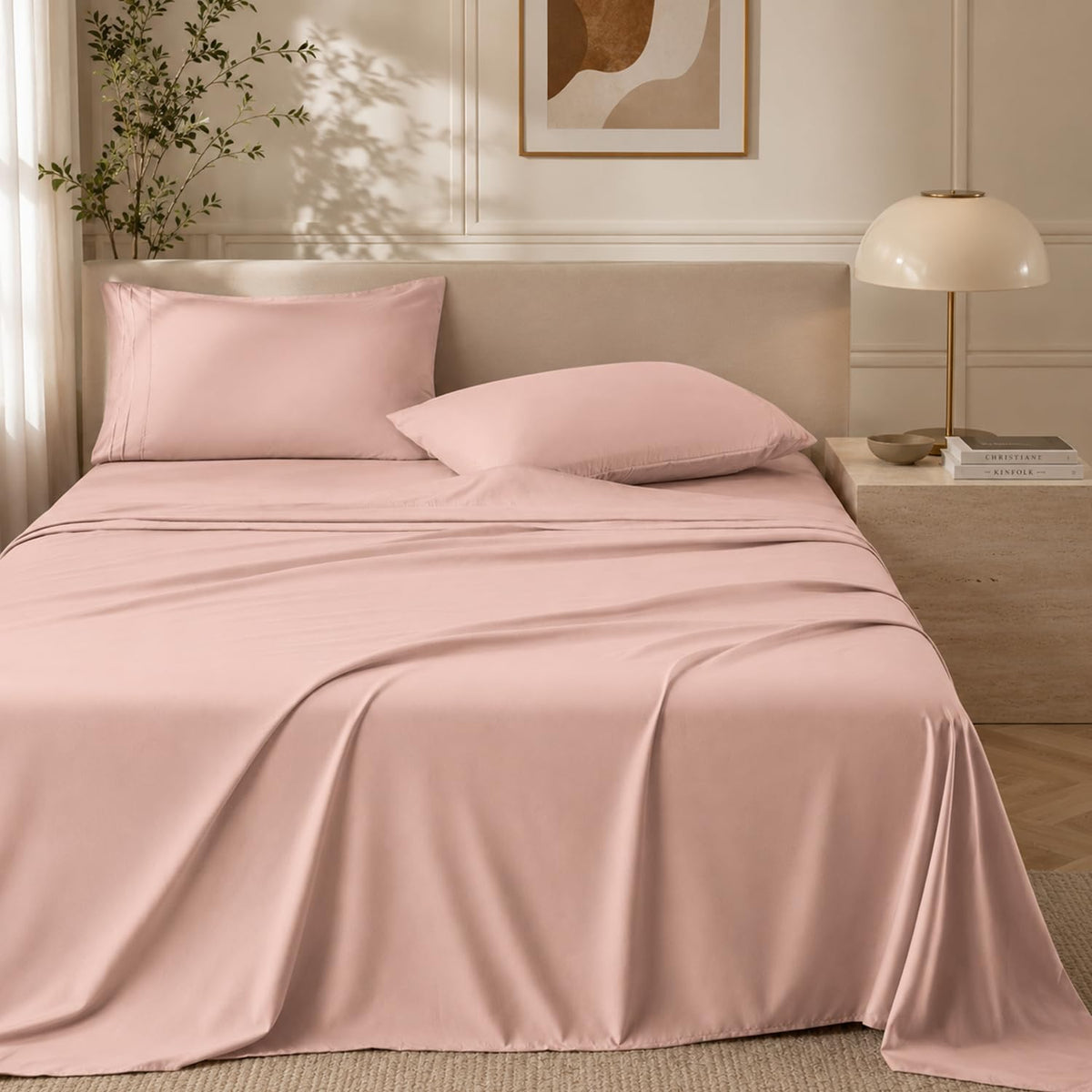 ROSE&RISY White Queen Sheet Set, 4 Pieces Soft Bedding Queen Sheet Set, Breathable and Cooling Sheets, Deep Pocket with 1 Fitted, 1 Flat, 2 Pillow Cases (White, Queen Size)