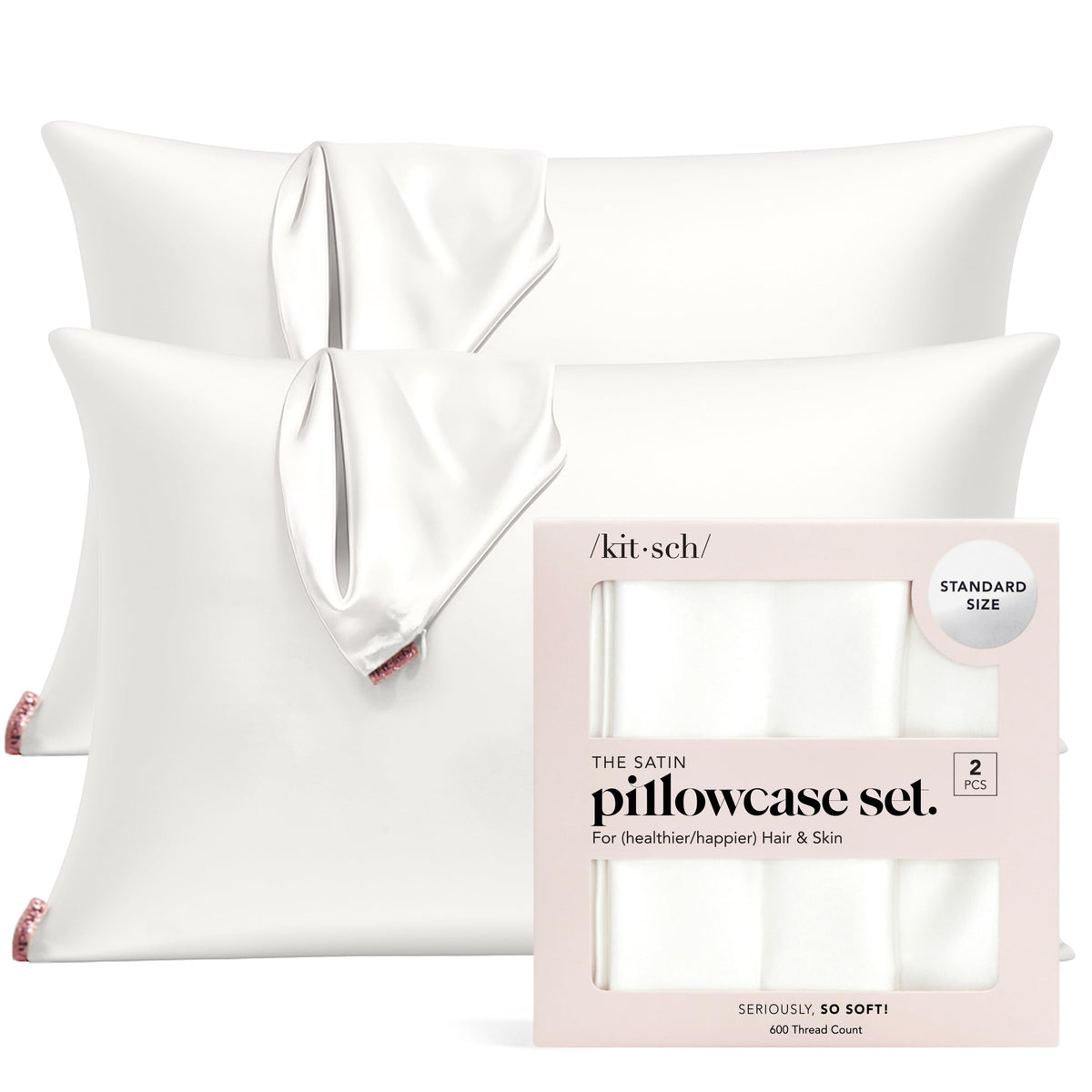 Kitsch Satin Pillowcase with Zipper - 2 pcs Standard Size, Aura