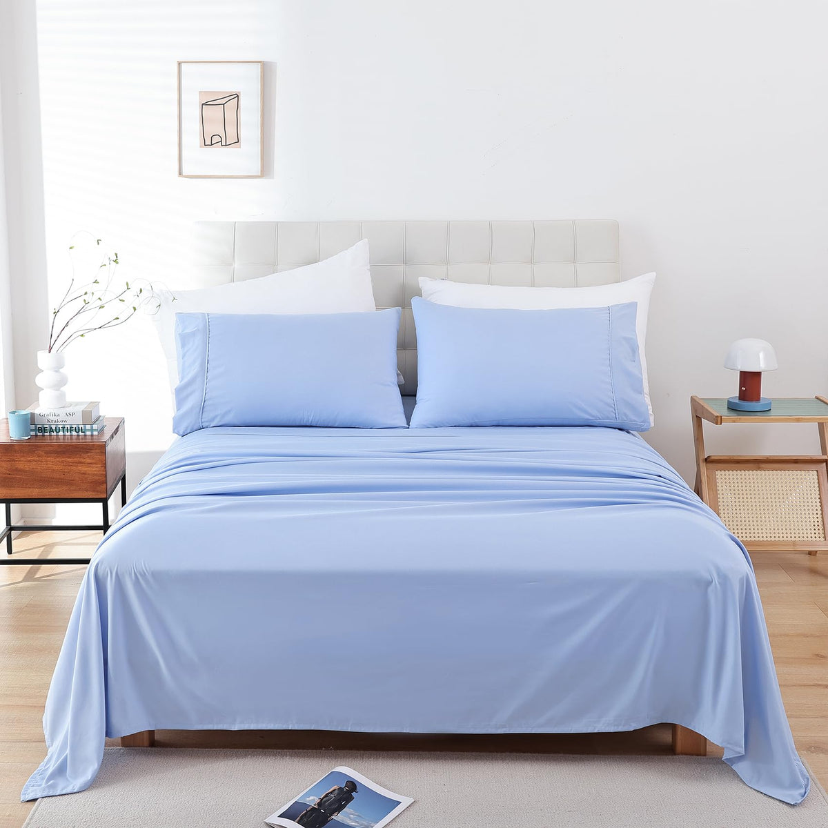 Queen Size Sheet Set, 4 Piece Soft Bed Sheets, Deep Pockets