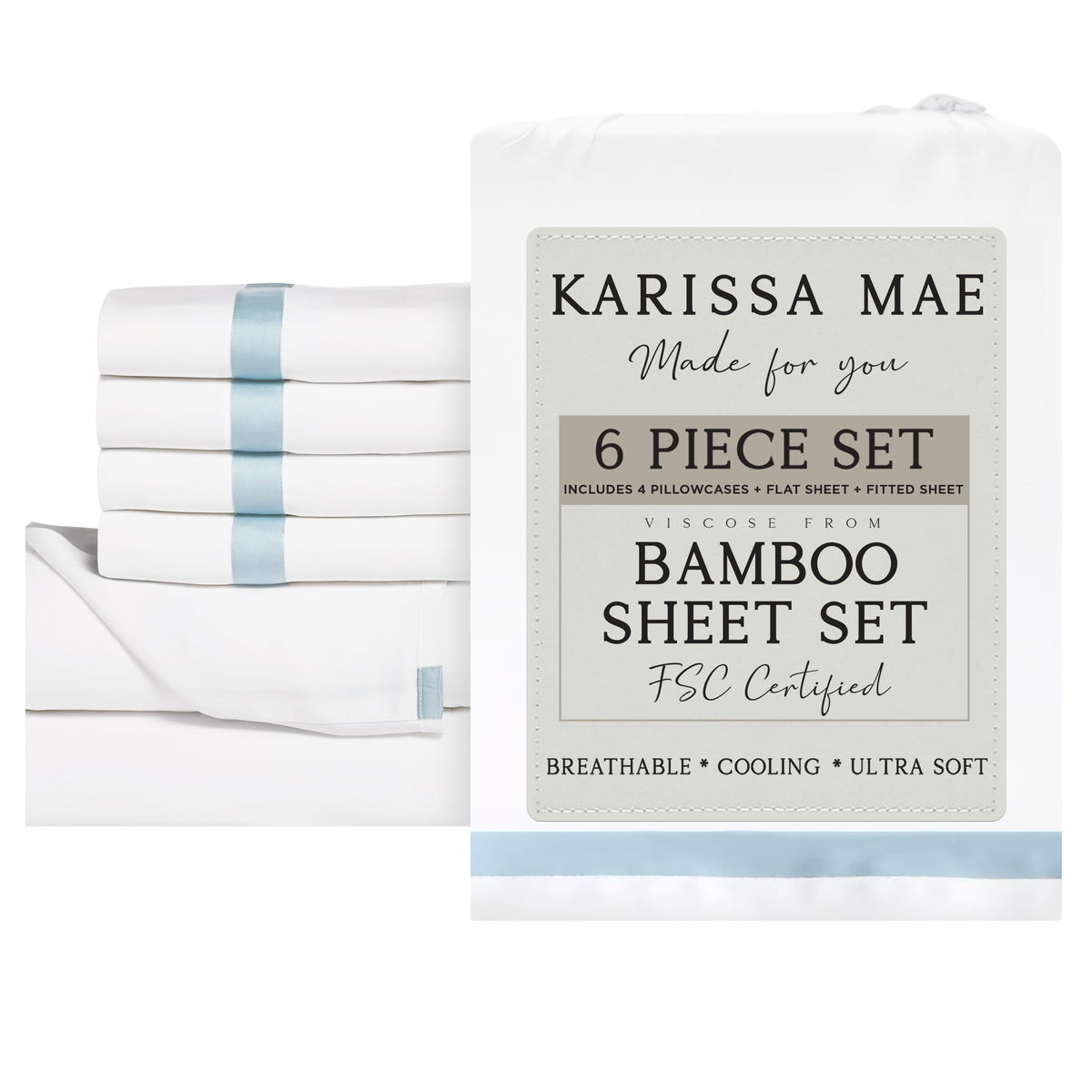 KARISSA MAE 7 Piece Luxury Bamboo Viscose Split King Sheets, FSC Certified