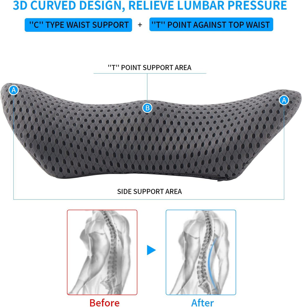 Lumbar Pillow, Memory Foam Lumbar Support Pillow for Office Chair and Car Seat, Back Support Pillow for Lower Back Pain Relief, Support Cushion Back Pillow for Sleeping, Driving, Resting