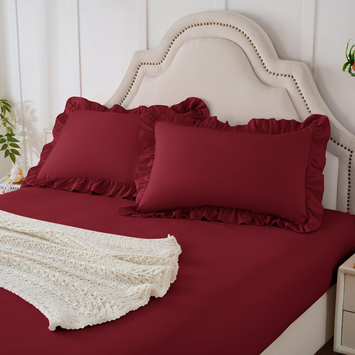 Homiest 3-Piece Ruffle Pillow Case & Fitted Sheet Set, White Full