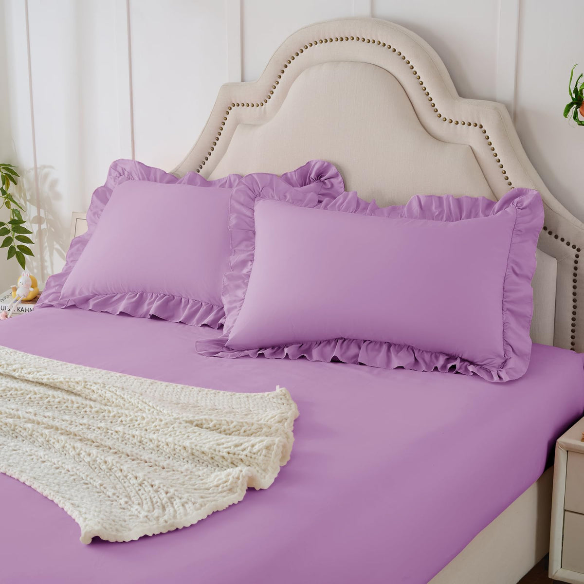 Homiest 3-Piece Ruffle Pillow Case & Fitted Sheet Set, White Full