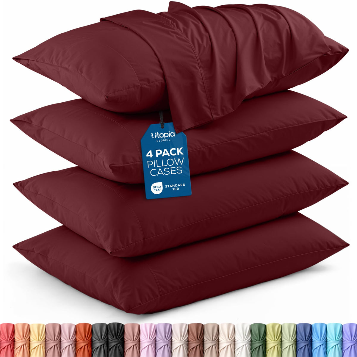 Pillow Covers Queen Size Set of 4, Soft and Comfy Pillow Cases, White