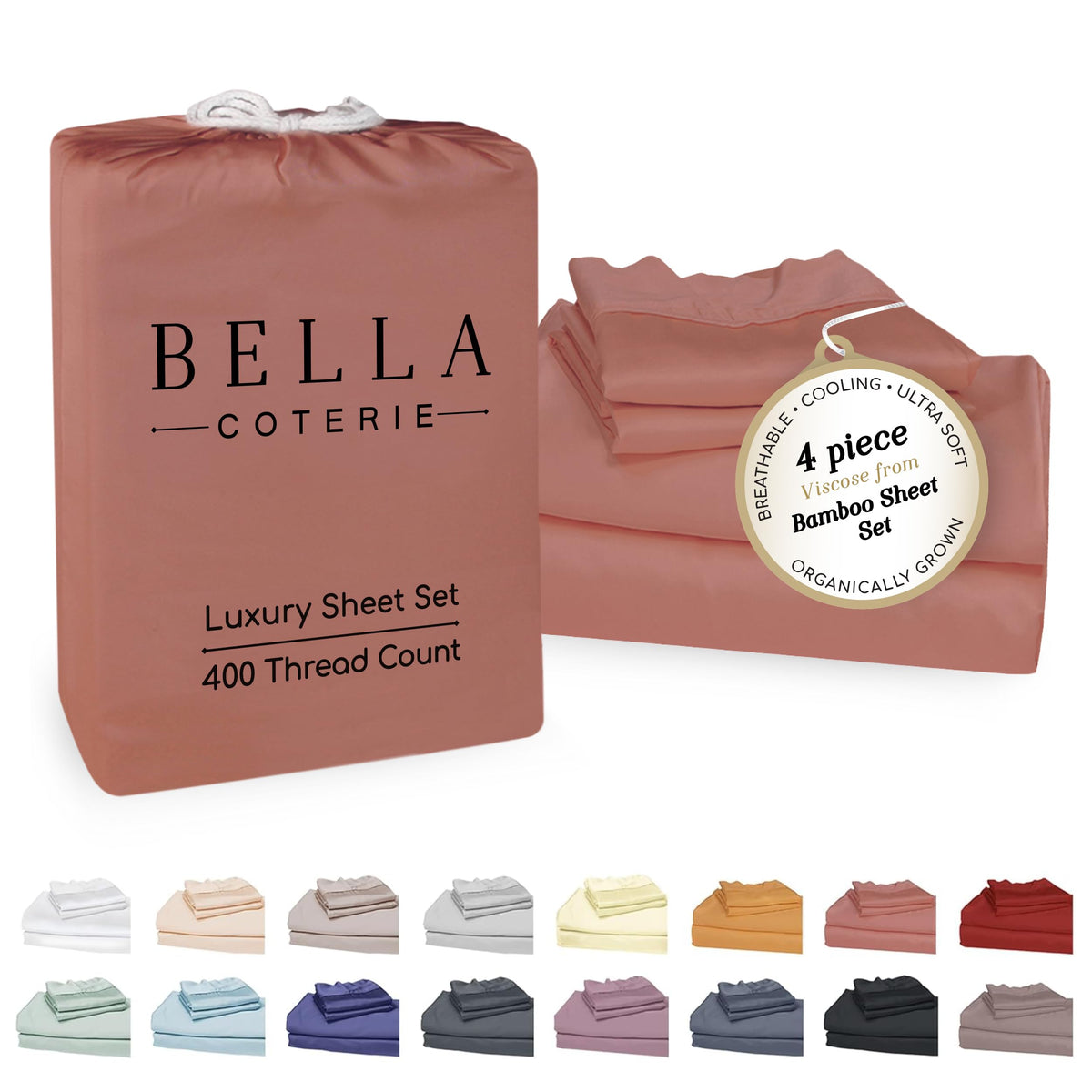 Bella Coterie Luxury Bamboo Viscose Queen Size Sheet Set