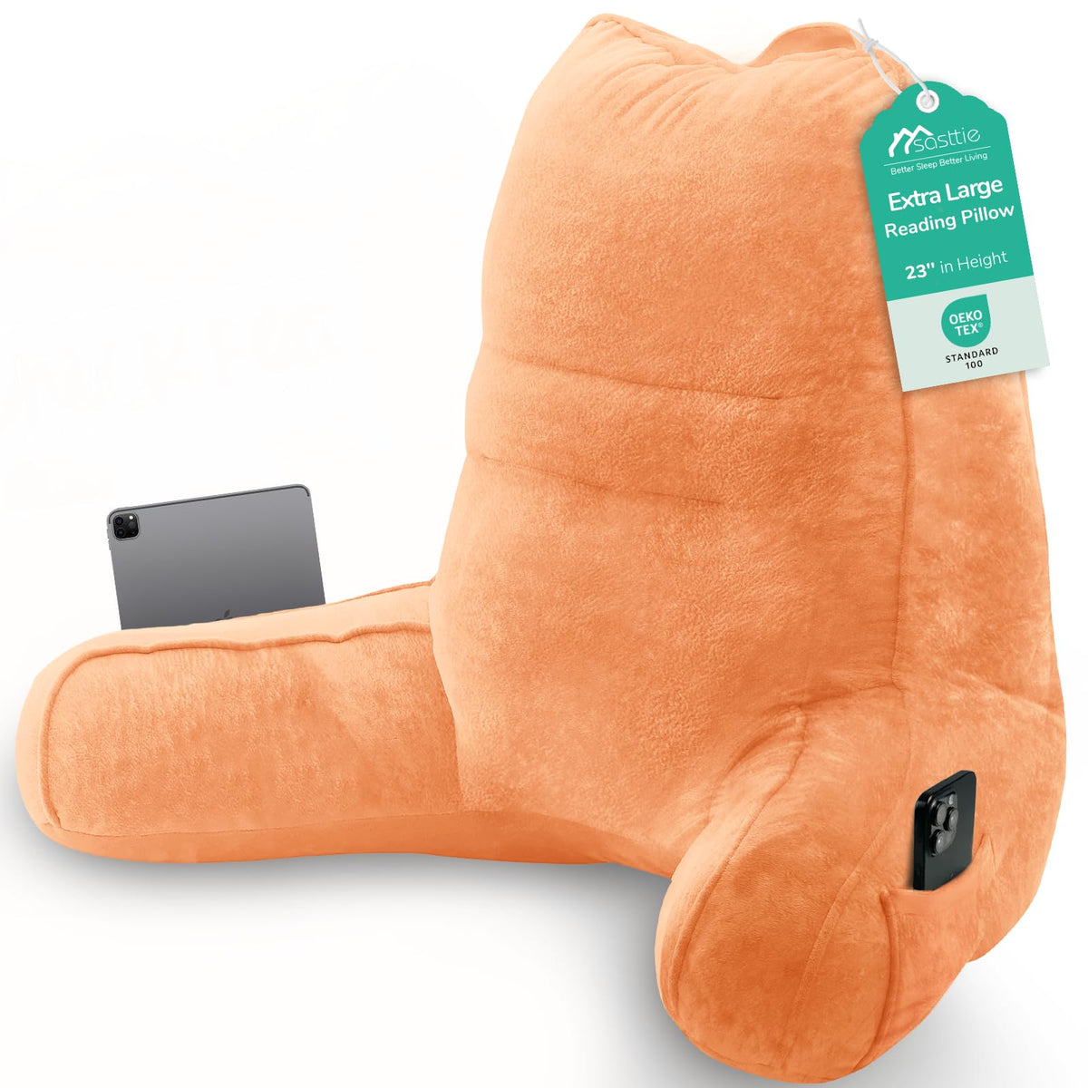 Sasttie Reading Pillow for Bed, Back Pillow for Sitting Up, Dark Grey
