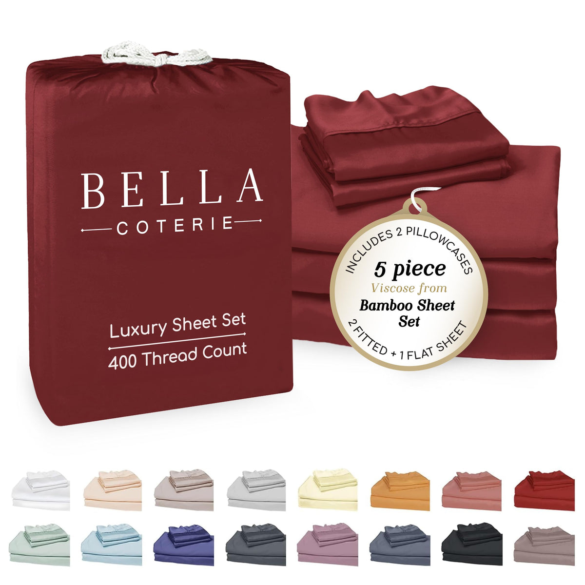 Bella Coterie Luxury Bamboo Viscose Queen Size Sheet Set