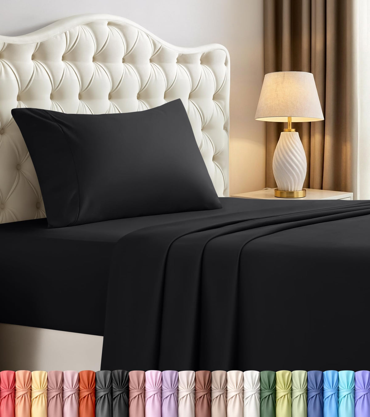 Queen Sheets Set, 4 Pieces 16" Deep Pocket Hotel Luxury Bed Sheets, Brown