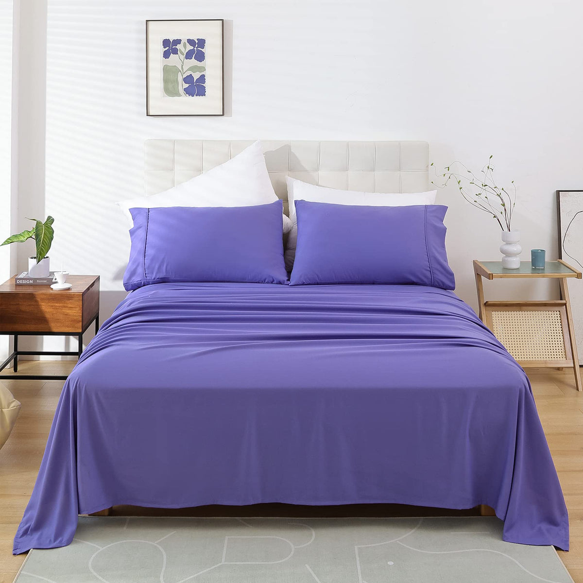 Queen Size Sheet Set, 4 Piece Soft Bed Sheets, Deep Pockets