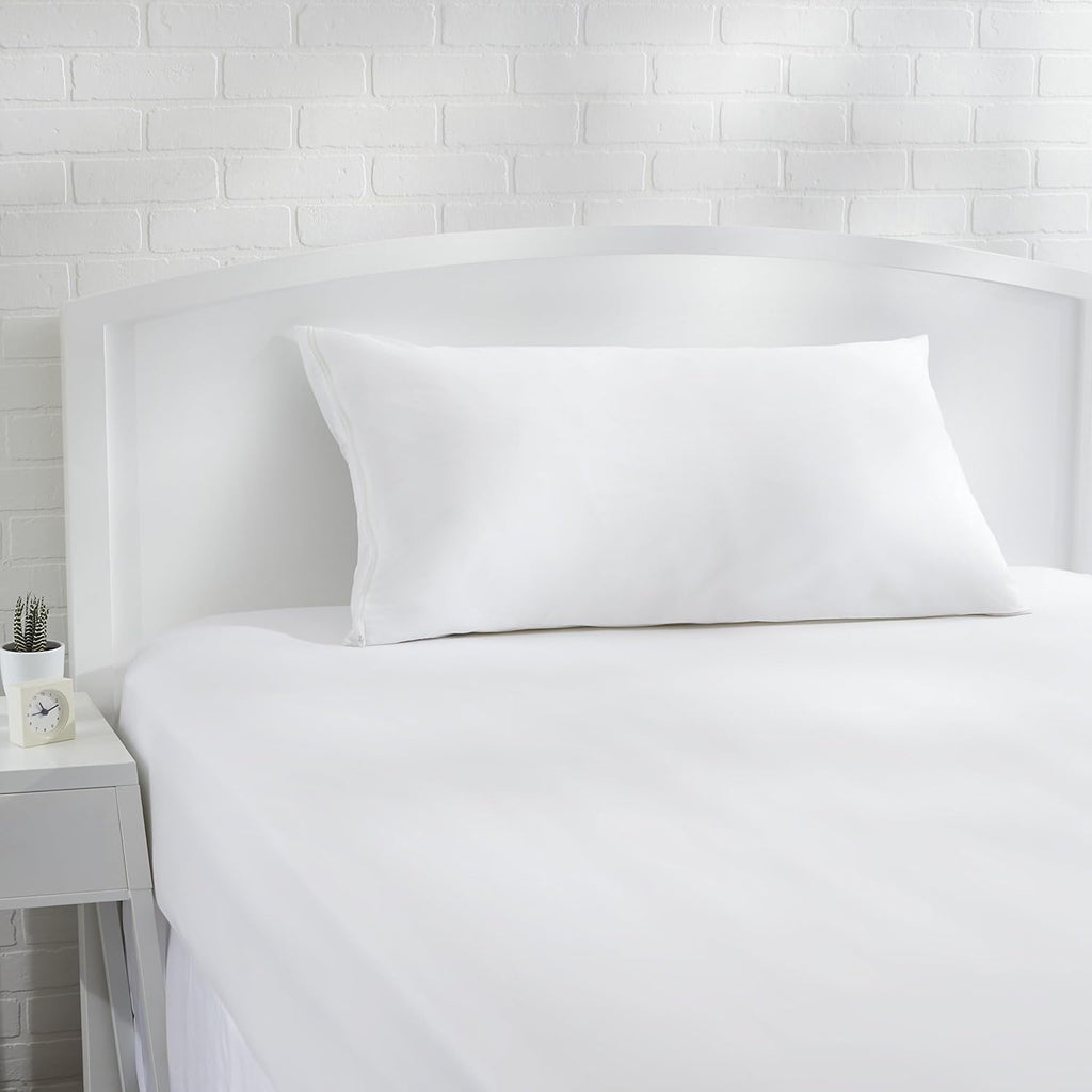 Amazon Basics Queen Pillow Protector with Zipper, 100% Cotton Hypoallergenic, Machine Washable, White, 31 x 21 Inches, Pillows Not Included