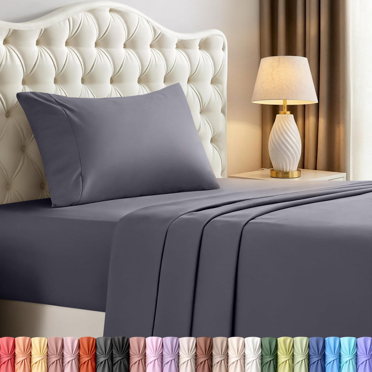 King Sheets Set, 4 Pieces 16" Deep Pocket Hotel Luxury Bed Sheets, Grey